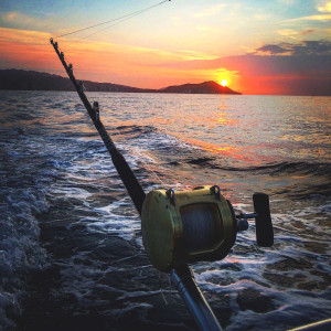 fishng reel at sunset